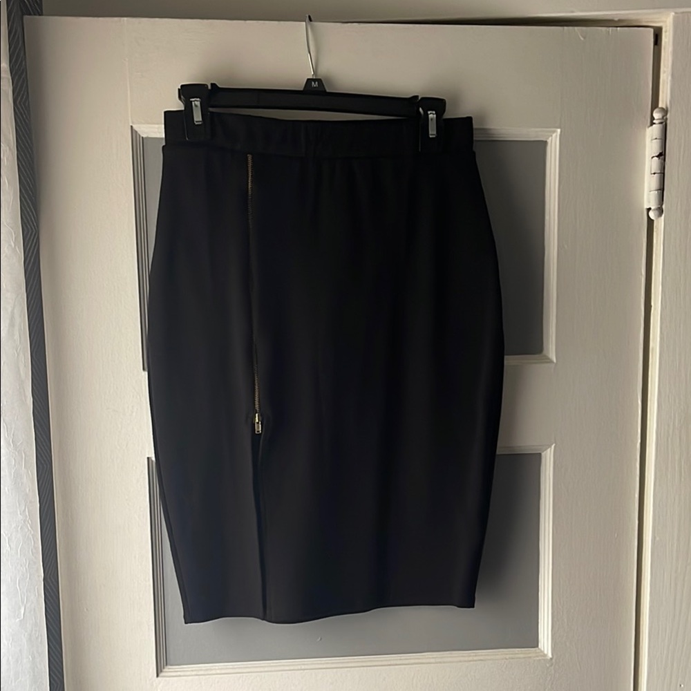 Charlotte Russe Black and Gold Zipper Pencil Skirt with Slit